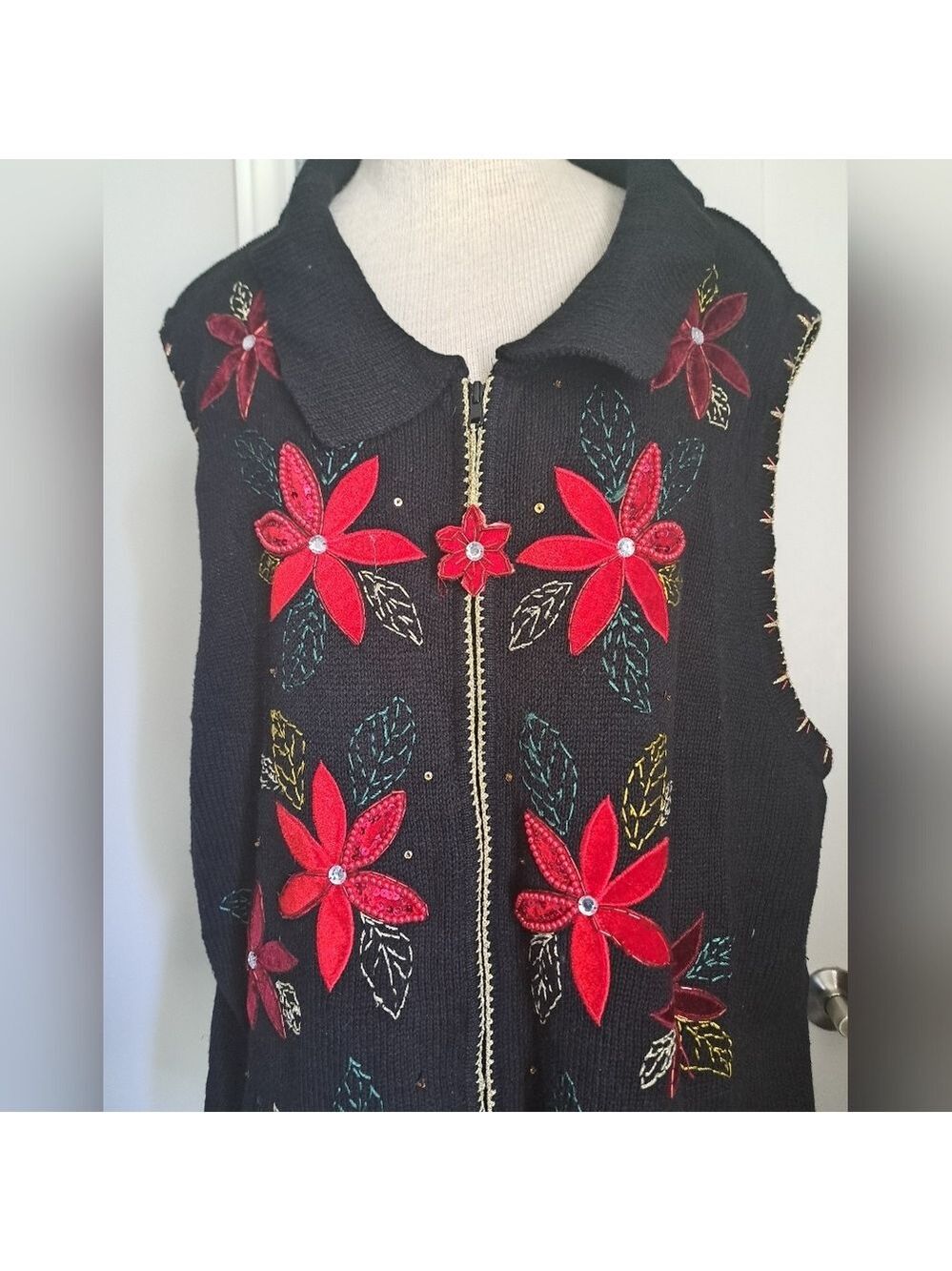 VTG WHITE STAG embroidered Christmas Vest POINSETTIAS women's PLUS 22/24 W